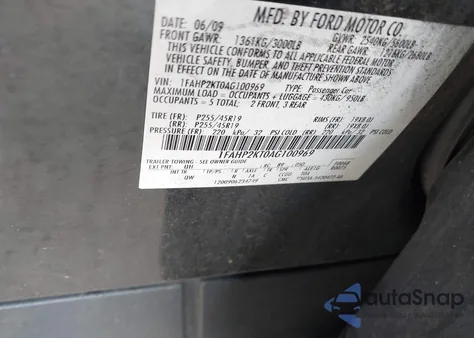 2010 Ford Taurus Sho z USA, uszkodzony, nr VIN 1FAHP2KT0AG100969